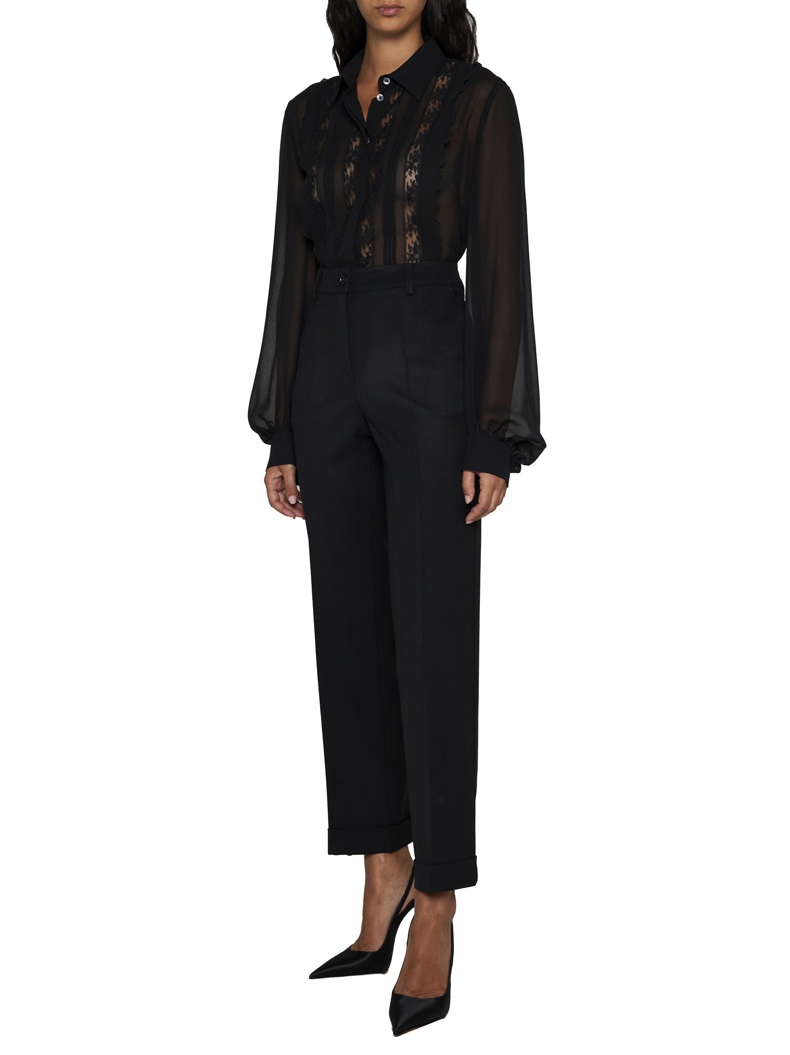 P.a.r.o.s.h Floral-lace Semi-sheered Shirt In Black