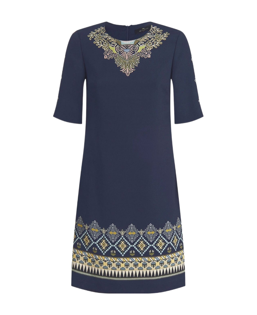 Etro Stretch Viscose Dress With Embroidered Geometric Pattern In Black