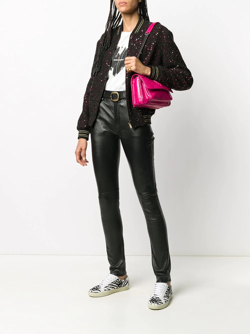 Saint Laurent Sequinned Bomber Jacket In Black