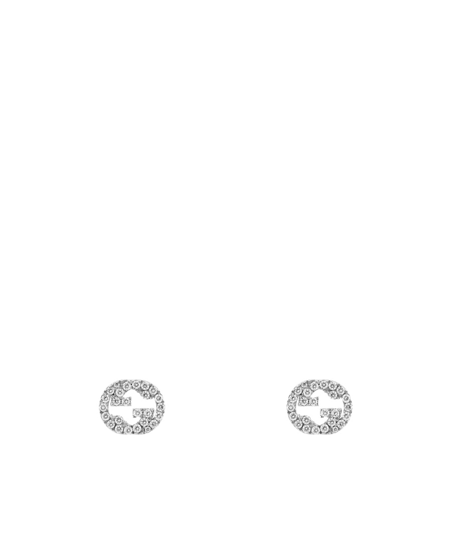 Gucci 18kt White Gold Interlocking G Diamond Stud Earrings In Gray