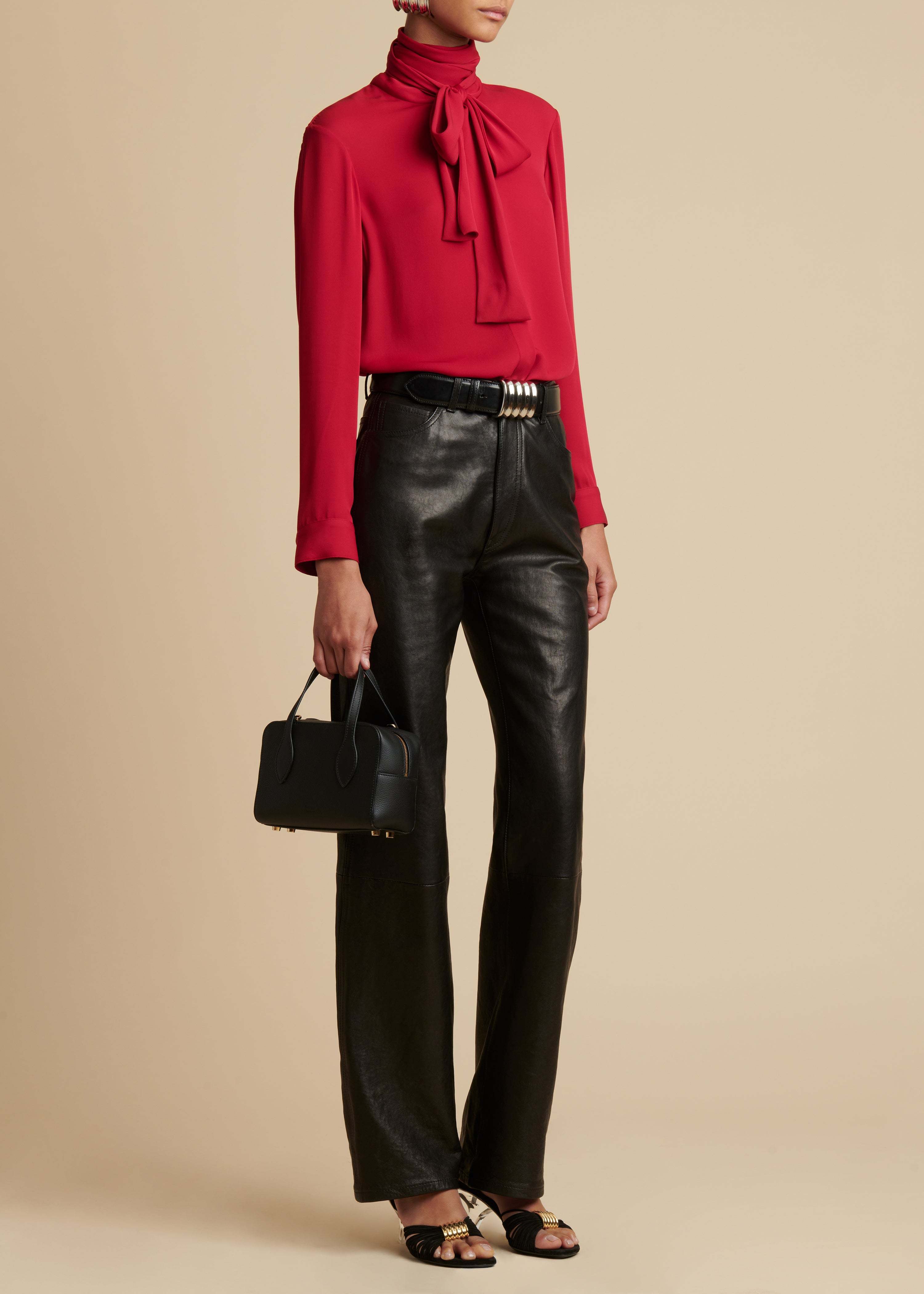 Khaite Straight Leg Monochrome Patterned Leather Pants In Black