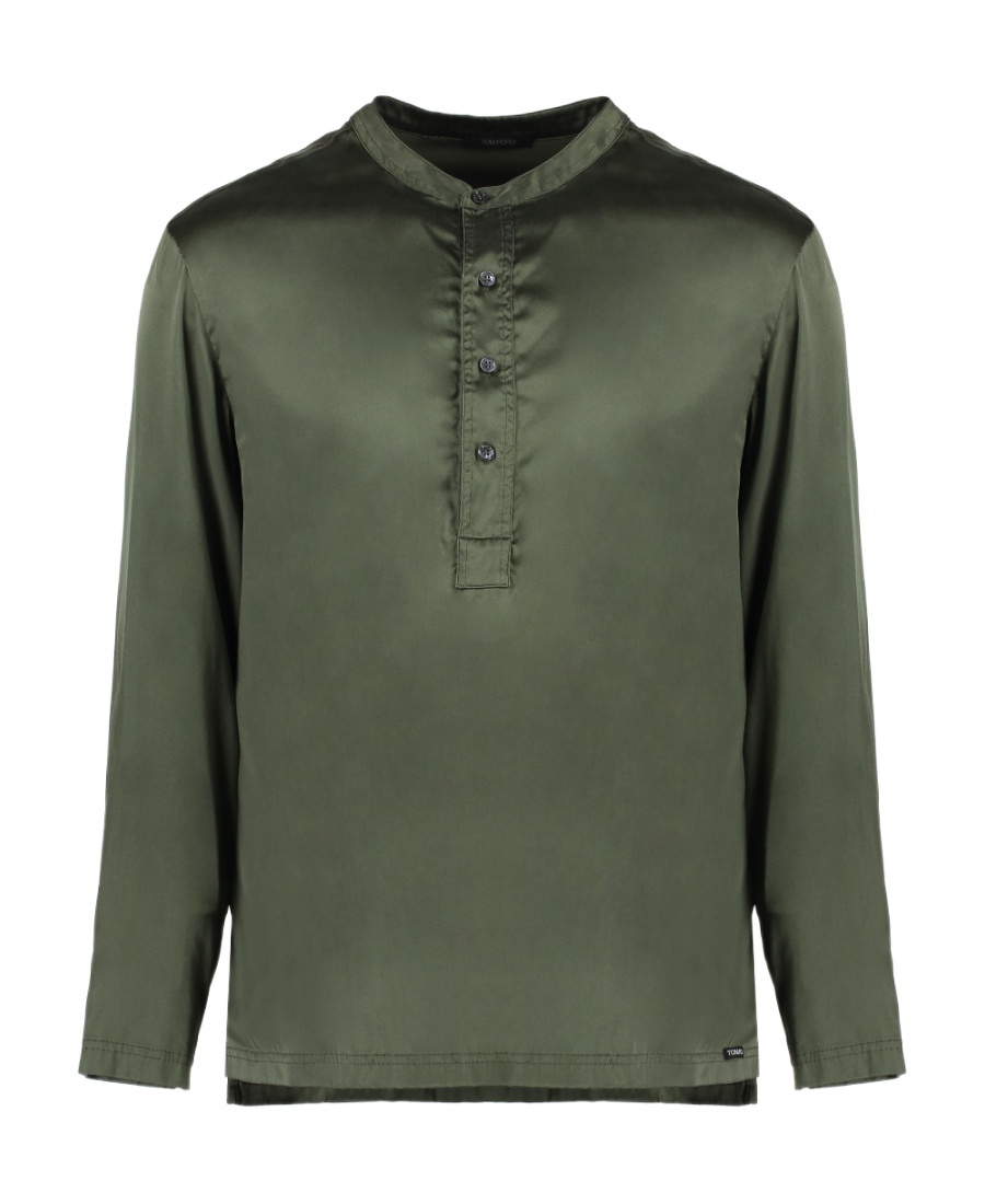 Tom Ford Half Buttoned Long-sleeved Pyjama Shirt In Gray