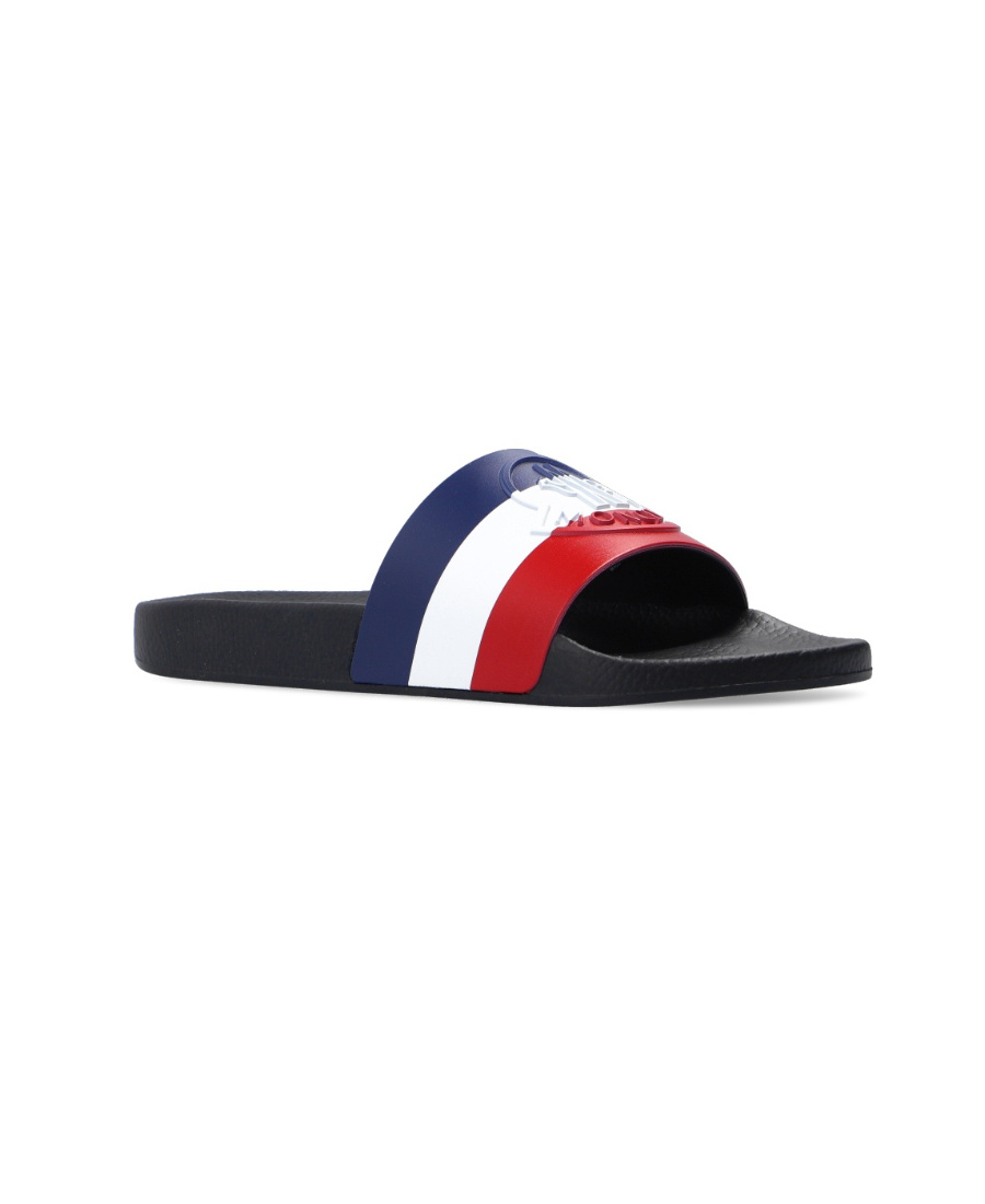 Shop Moncler Basile Tricolore Pool Slides In Black