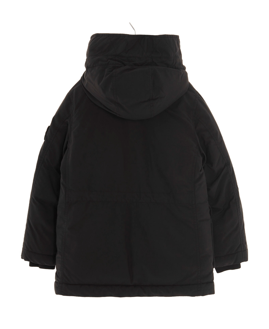 Stone Island Logo-patch Sleeve Hooded Coat In Black