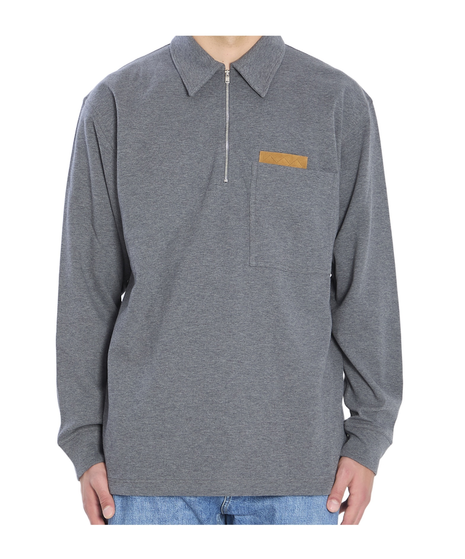 Bottega Veneta Layered Cotton Polo Suede Pocket In Gray