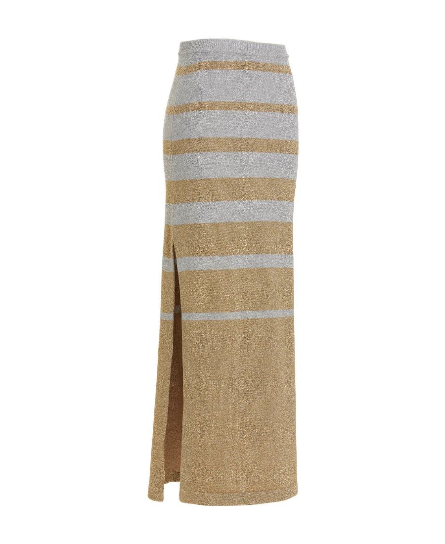 Rabanne Striped-pattern Lurex Maxi Skirt In Gray