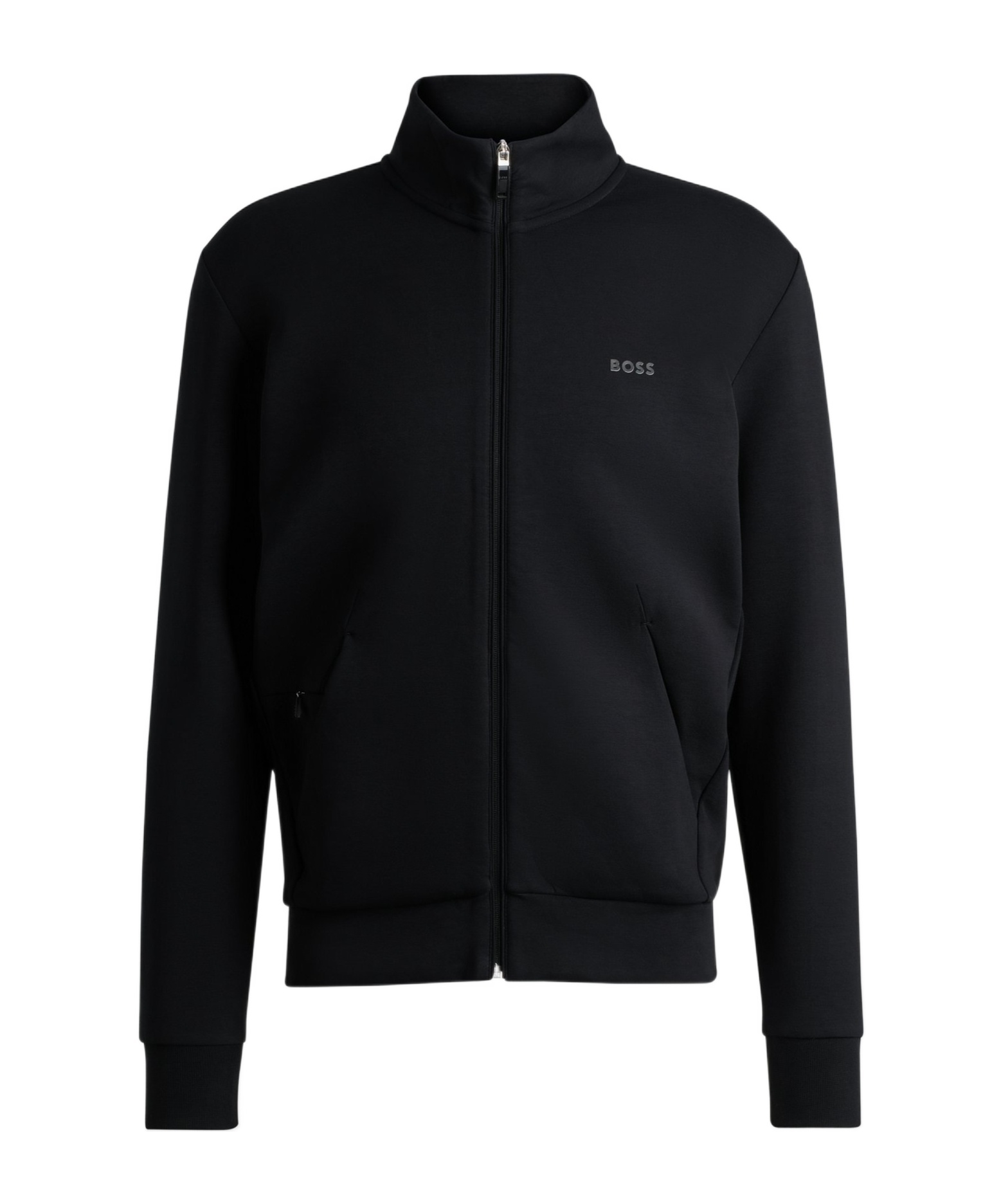 Shop Hugo Boss Stretch-cotton Zip-up Sweatshirt With Logo Print