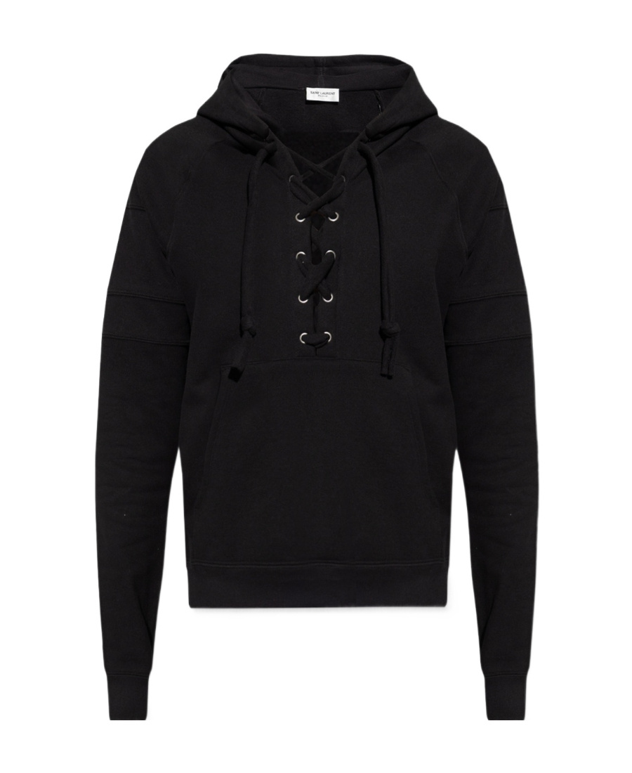 Saint Laurent Front Lace-up Fastening Hoodie In Black