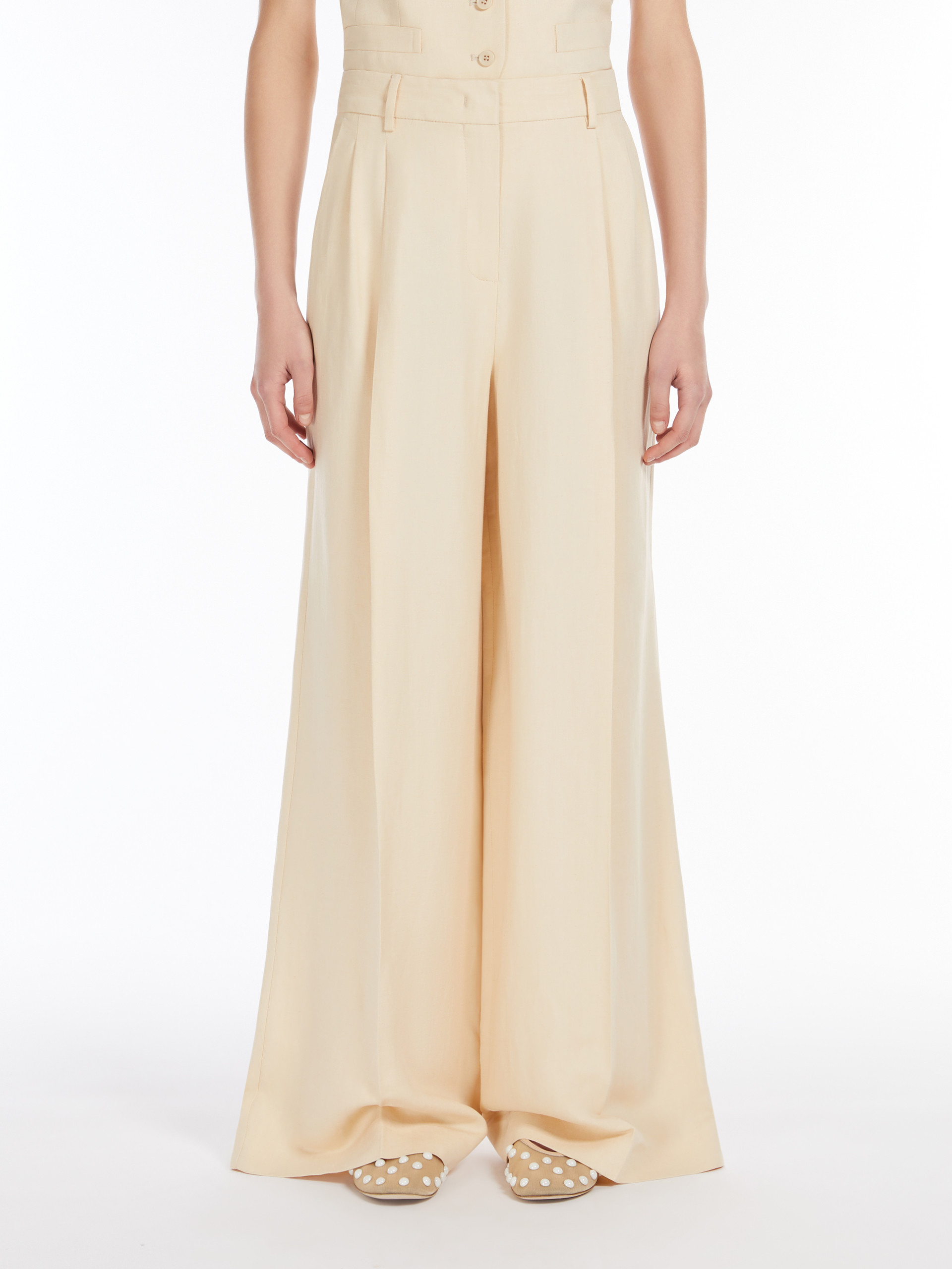 Weekend Max Mara Viscose And Linen Wide Trousers In Ivory