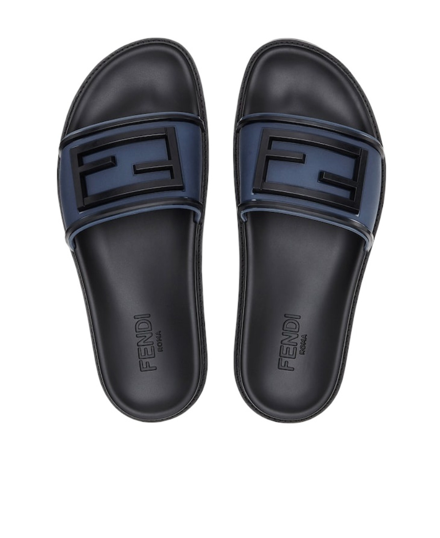 Fendi Blue Rubber Slides In Multi
