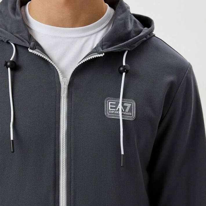 Ea7 Hooded Zipper Sweater In Black