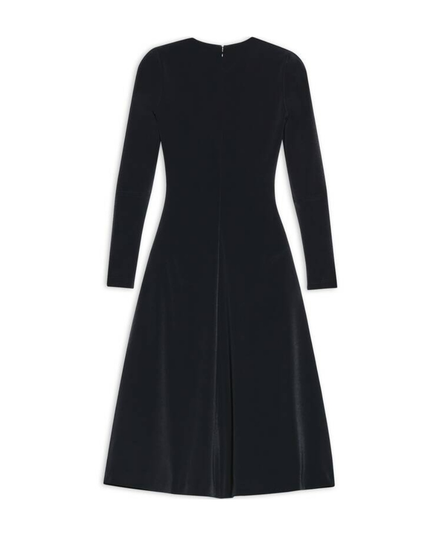 BALENCIAGA BALENCIAGA CREWNECK PLEATED LONG-SLEEVED DRESS