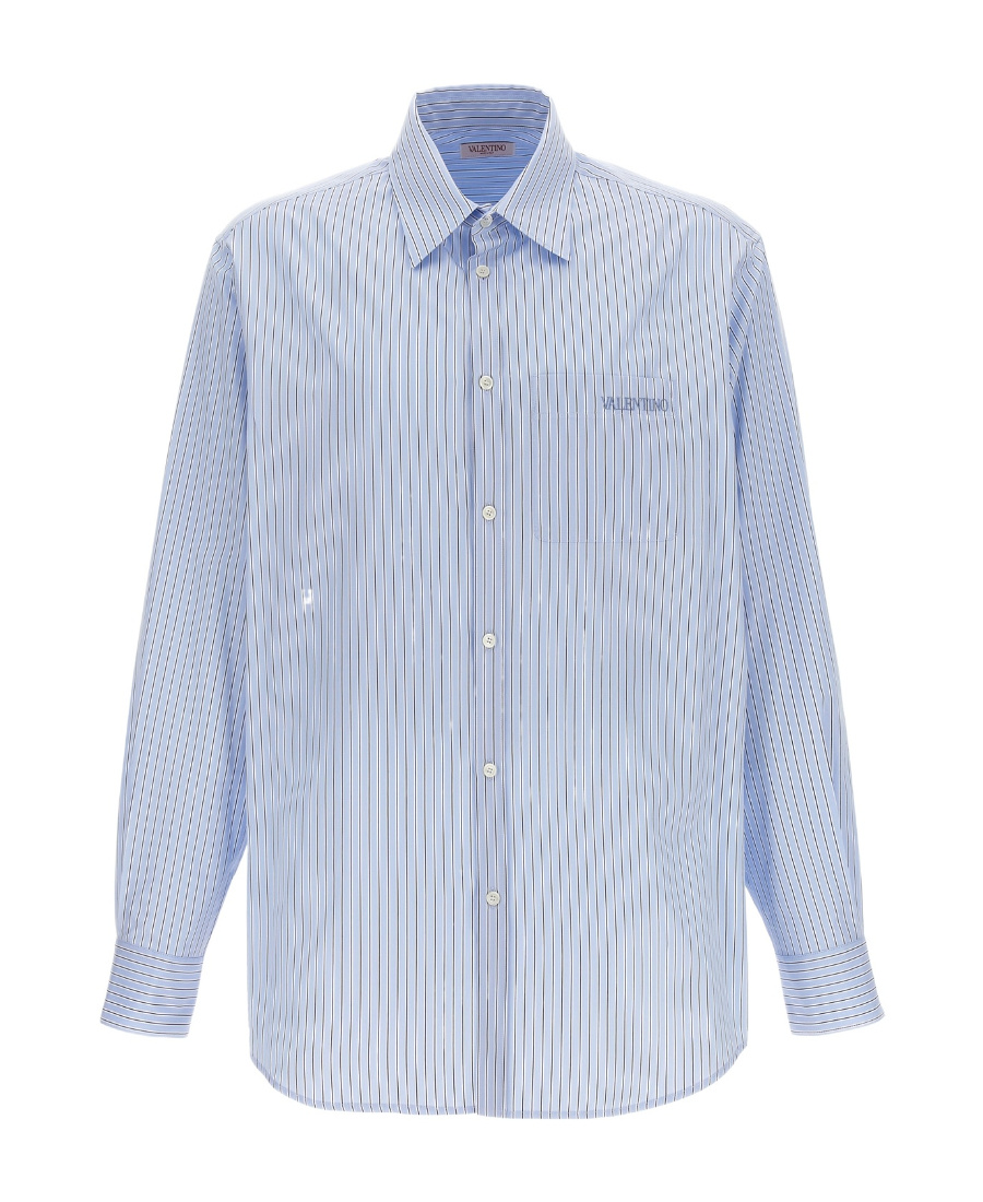 Valentino Embroidered-logo Cotton Shirt In Blue