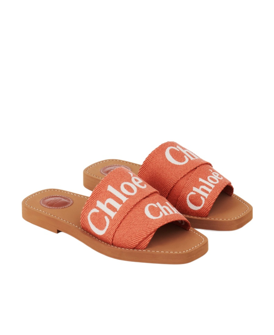Chloé Woody Logo-embroidered Flat Mules In Brown