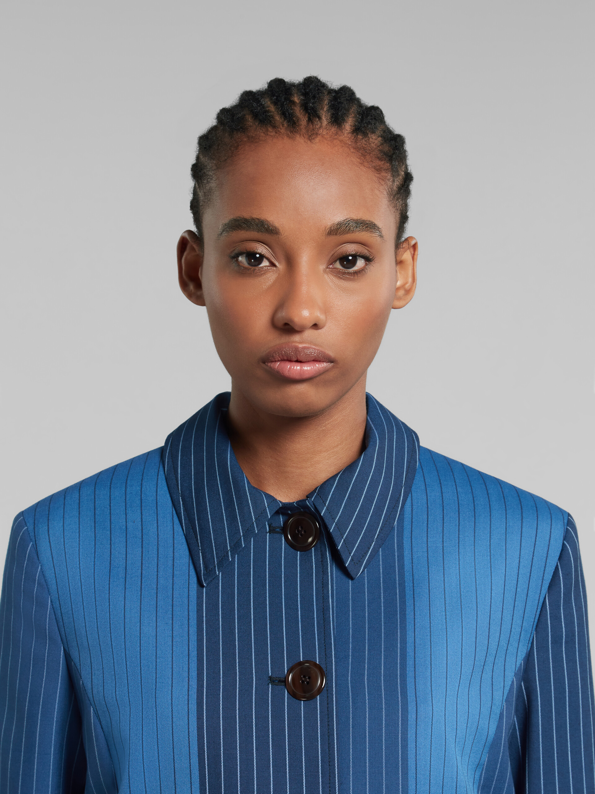Marni Cropped Contrast Pinstripe Shirt Jacket In Blue