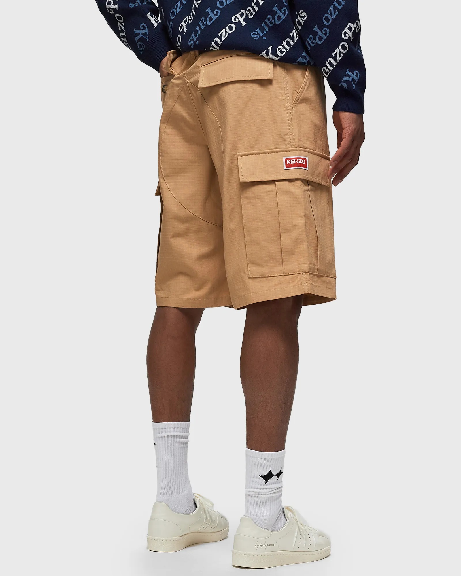 Kenzo Mid-rise Ripstop Cargo Shorts In Nude
