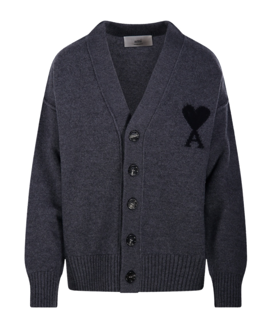 Ami Alexandre Mattiussi Ami Paris Ami De Coeur Heather Grey Wool Cardigan Men In Gray