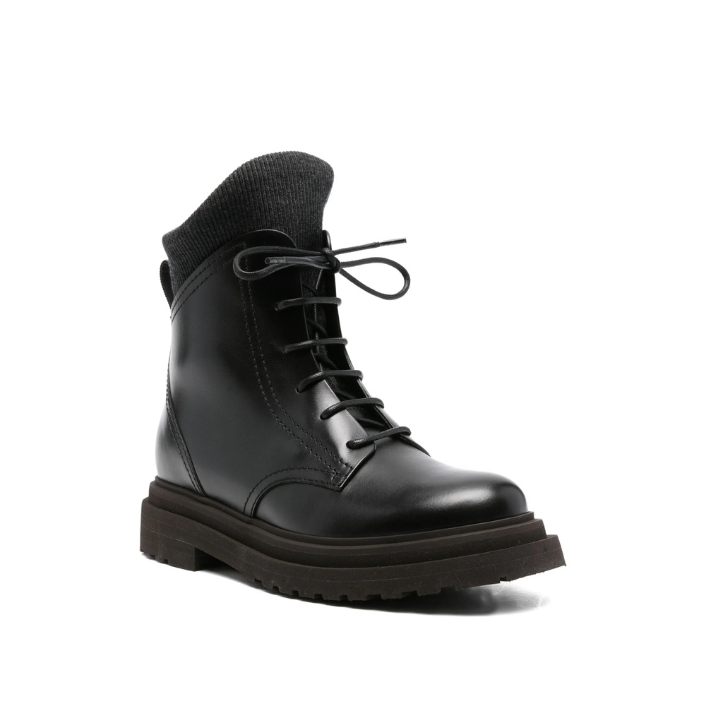 Brunello Cucinelli Lace-up Ribbed-knit Boots In Animal Print