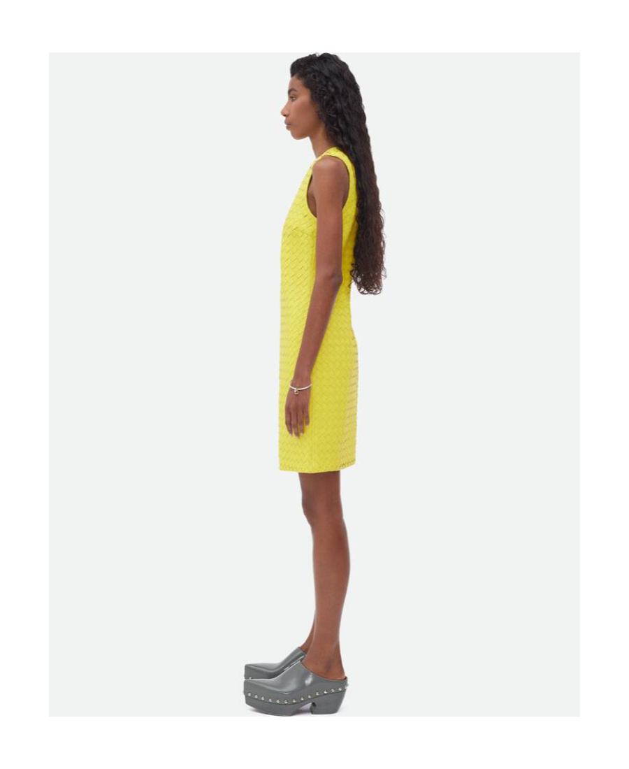Shop Bottega Veneta Intrecciato Leather Dress In Yellow