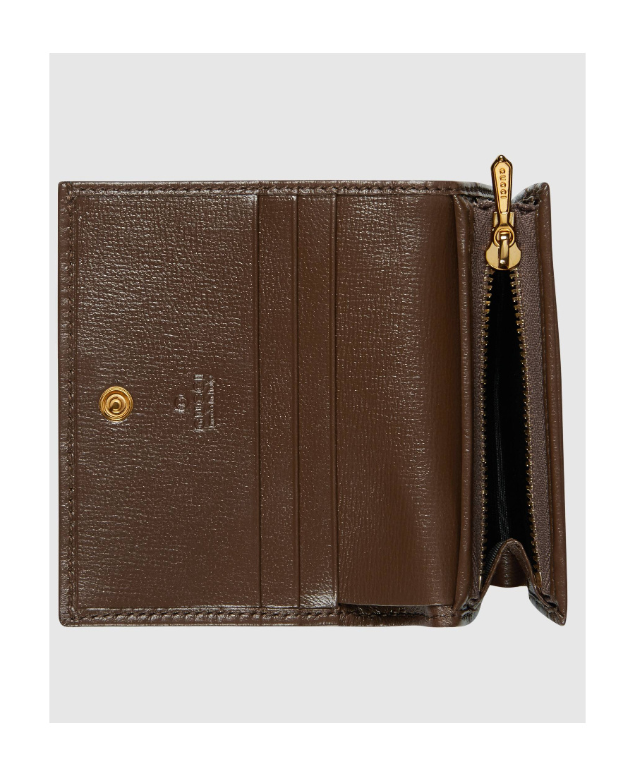 Gucci Compact Wallet With Signature Logo Pattern In Brown
