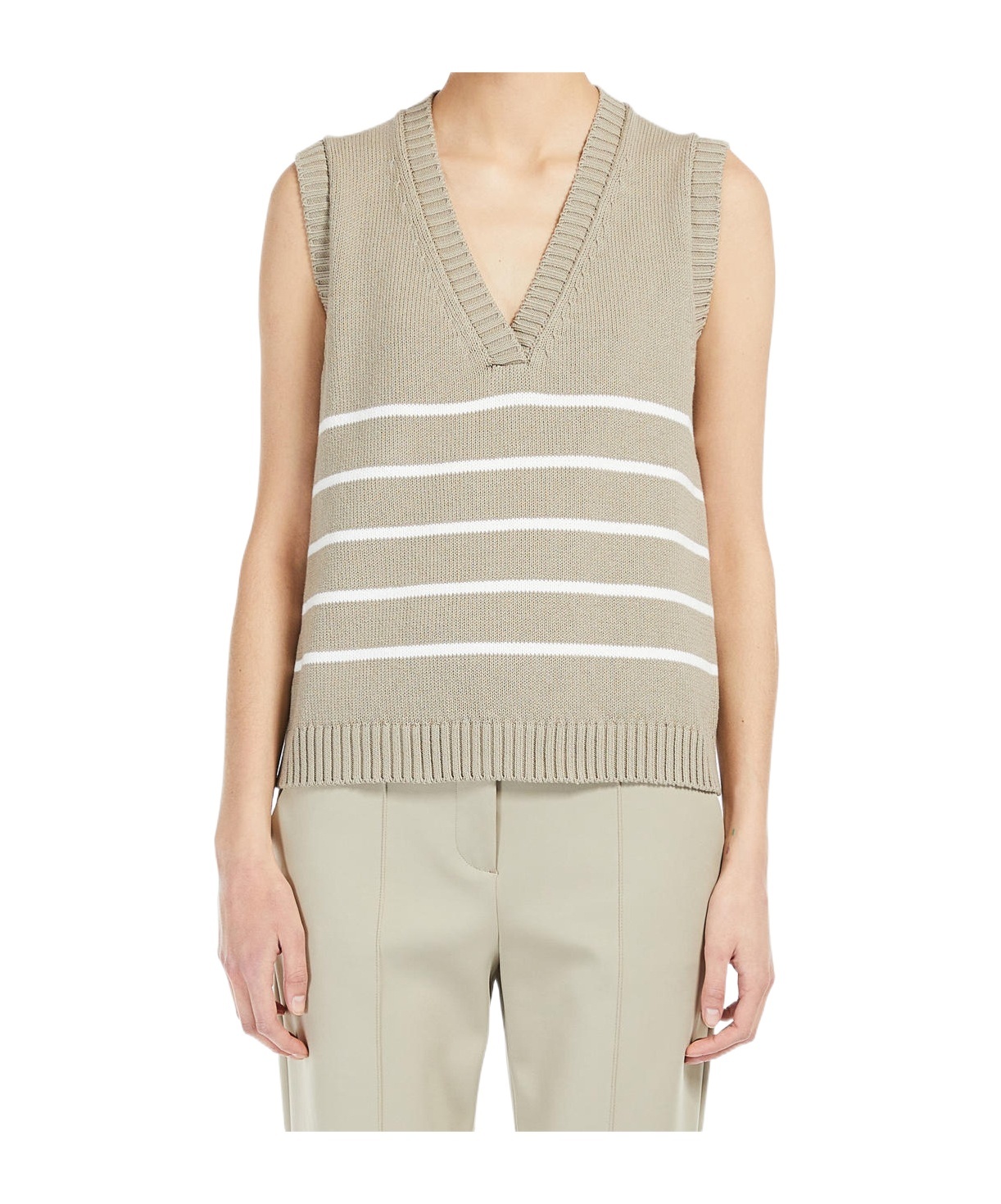 Max Mara V-neck Sleeveless Sweater In Nude