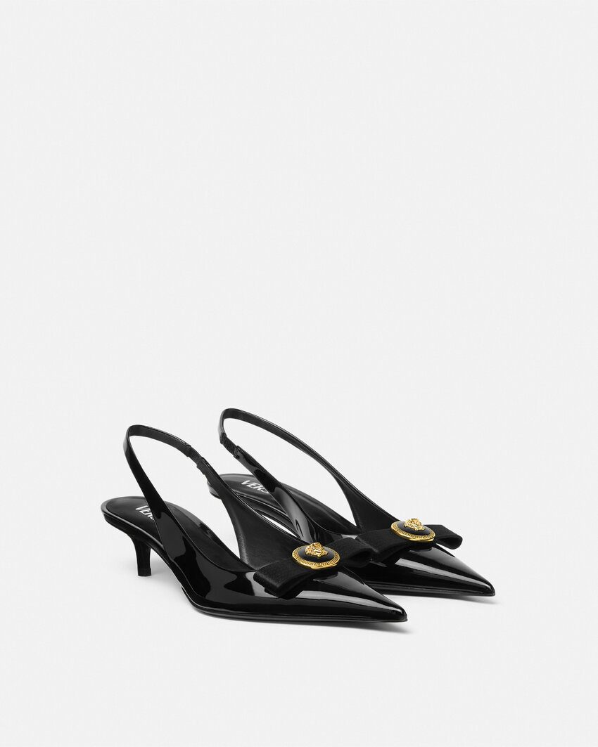 Versace Gianni Ribbon Patent Slingback Pumps 45 Mm