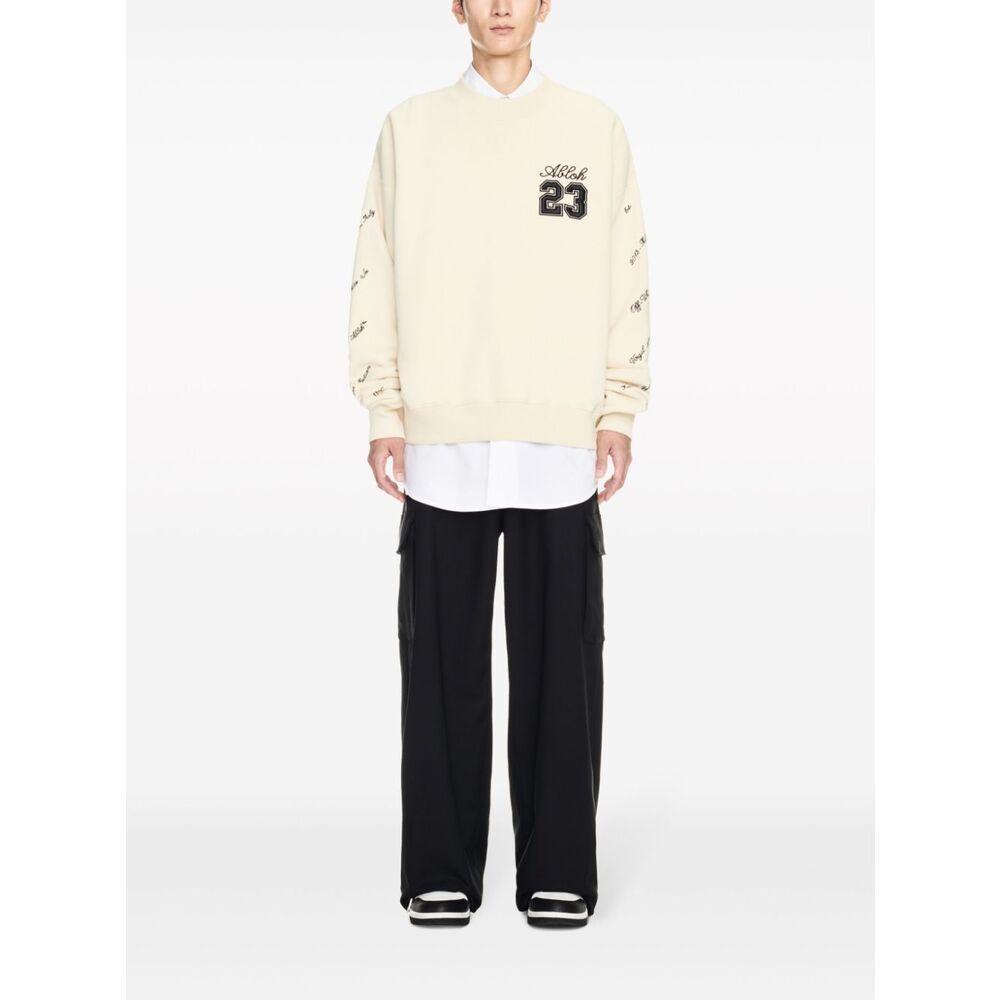 Off-white Skate-fit Brushed Cotton 23 Crewneck Sweatshirt In Beige