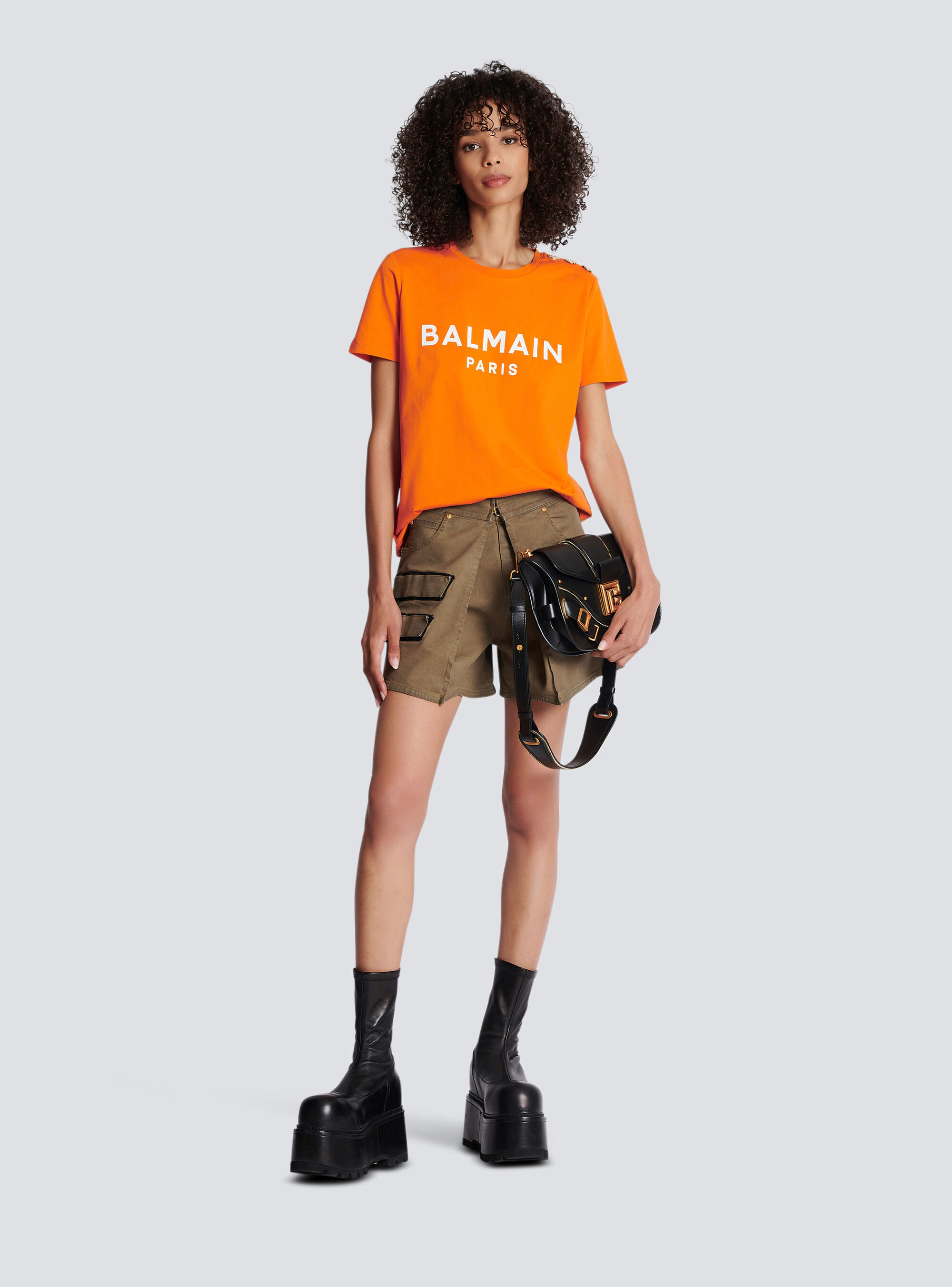Balmain Eco-responsible Cotton T-shirt With Logo Print In Orange