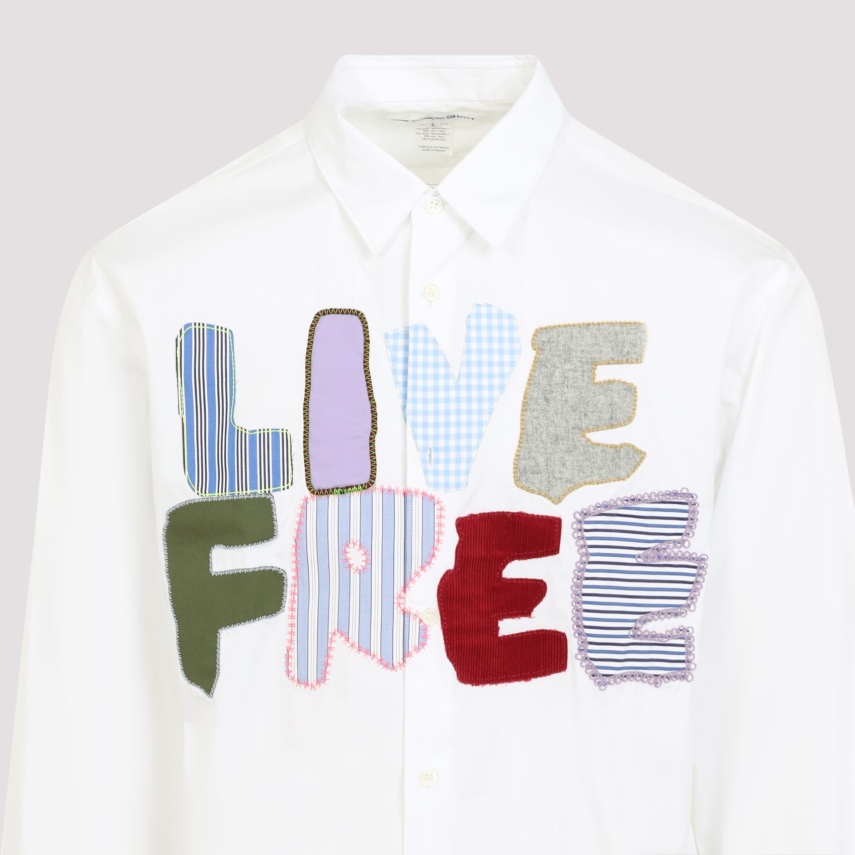 Comme Des Garçons Shirt Live Free Patch Long-sleeved Shirt In White