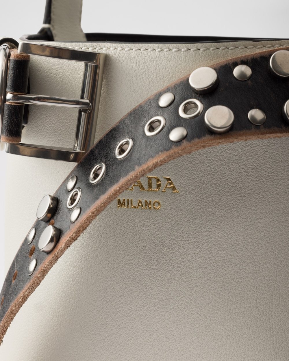 Prada Buckle Bucket Bag In Gray
