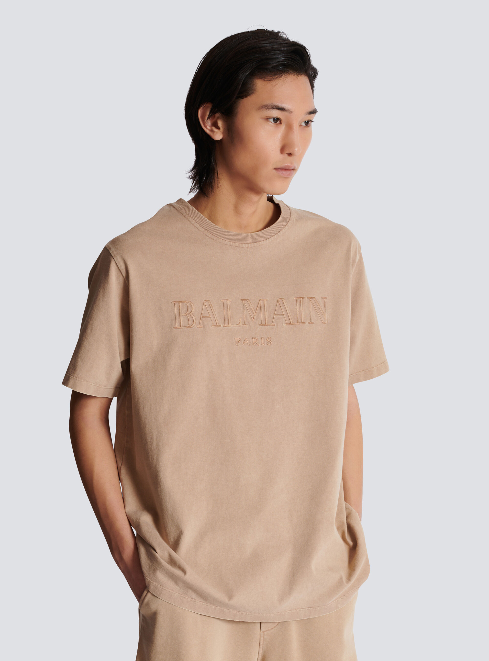 Shop Balmain Loose T-shirt With Vintage  Embroidery In Nude