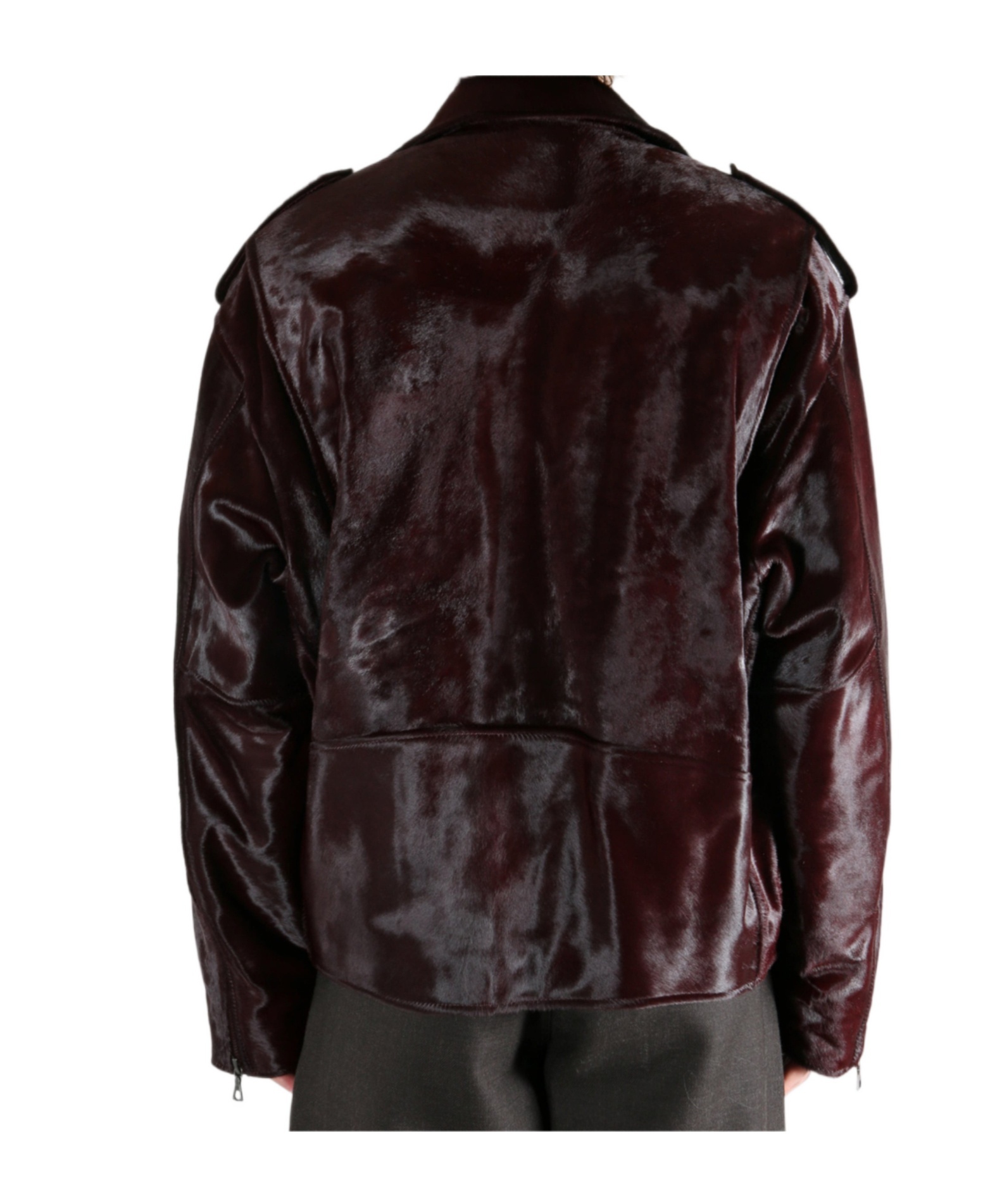 Dries Van Noten Genuine Calf Hair Biker Jacket In Brown