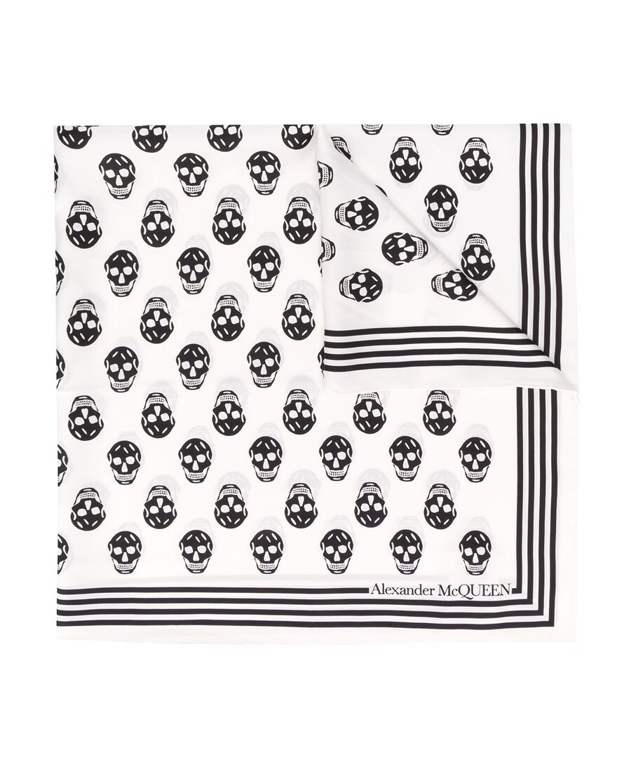 Alexander Mcqueen Biker Skull Print Scarf In White