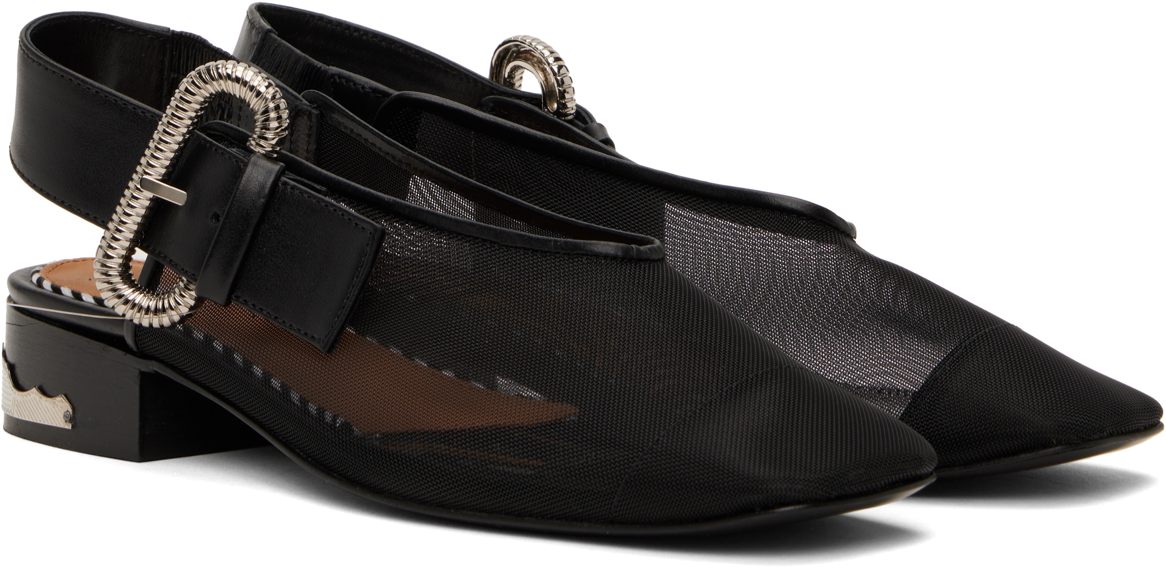 Toga Black Mesh & Leather Flats In Black