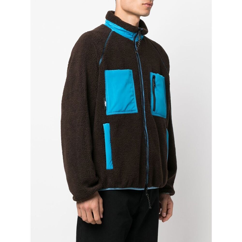 Msgm Logo High Neck Jacket With Contrast Pockets In Black