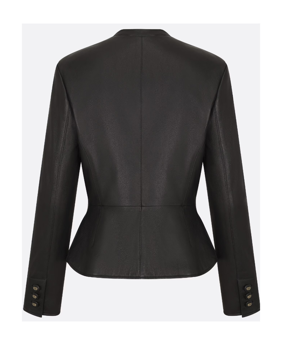 Dior Button Leather Jacket In Black