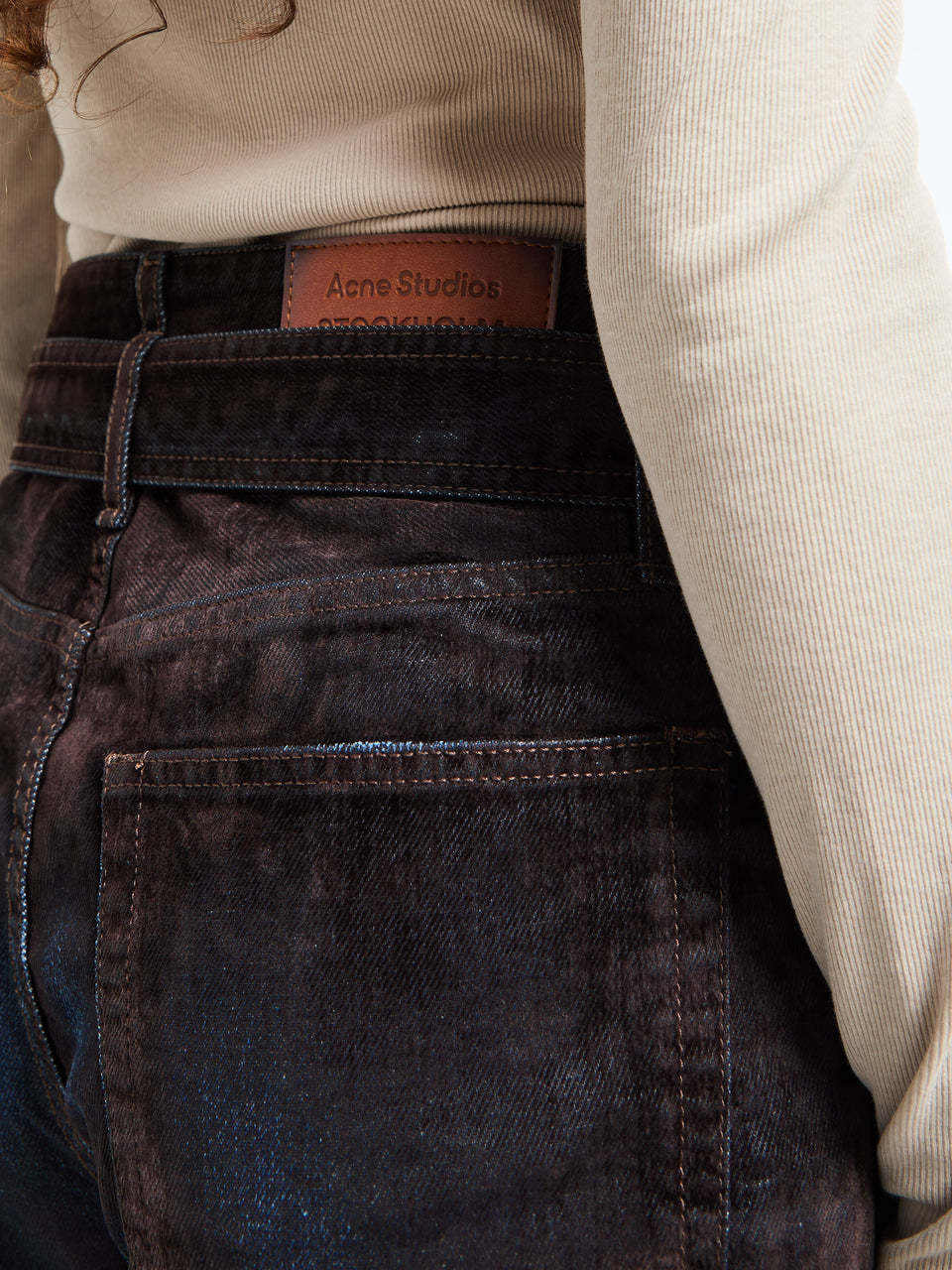 Acne Studios Page Flocked Belted Jeans In Black