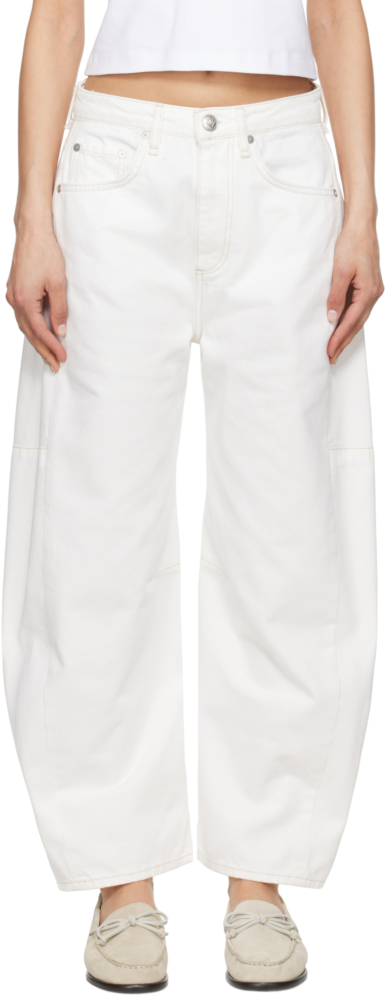 Rag & Bone White Charlie Ankle-length Barrel Jeans