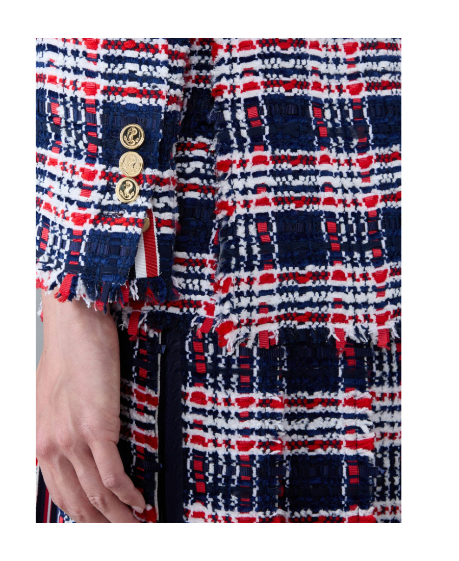 Thom Browne Frayed Single-breasted Tweed Blazer In Multicolor