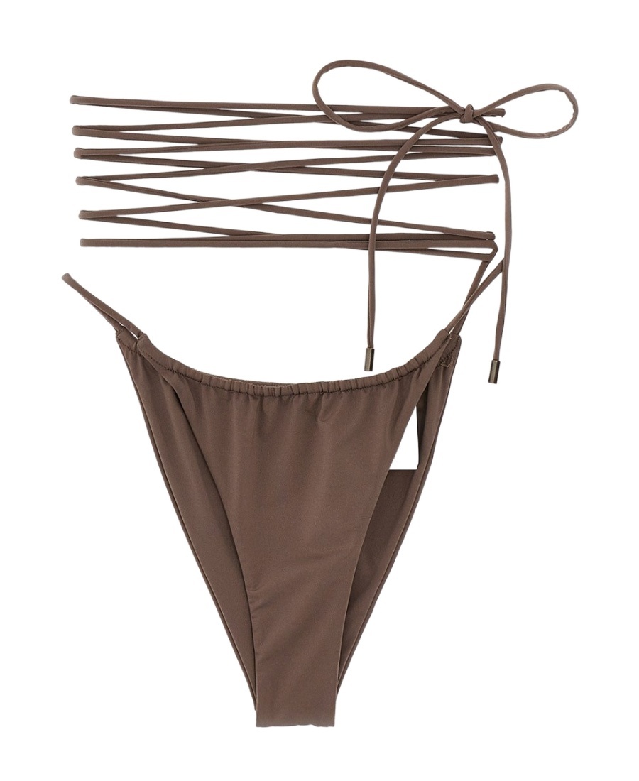 Saint Laurent Wraparound Lace-up Bikini Bottom In Brown