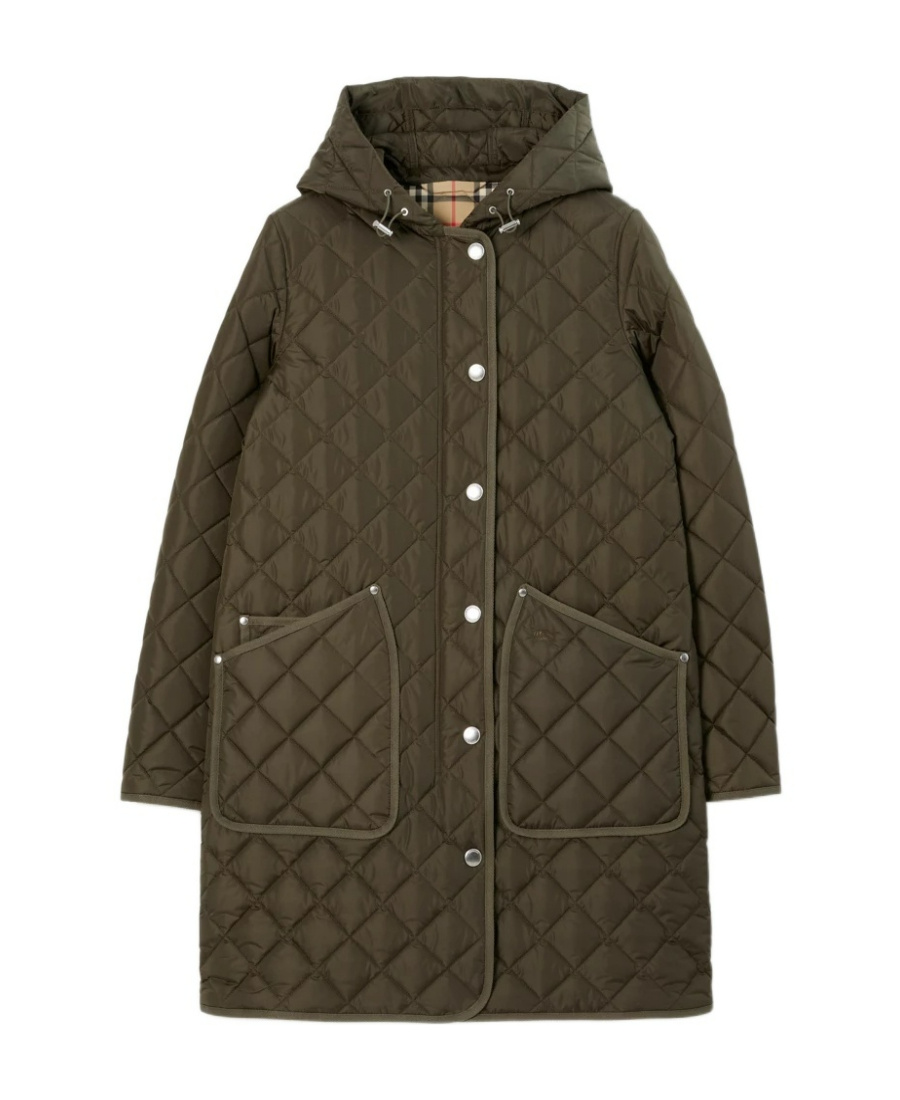 Burberry Roxby Quilted Hooded Coat In Dark Military Khaki