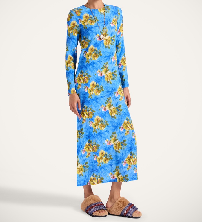 La Doublej Long-sleeve Floral-print Maxi Dress In Multi