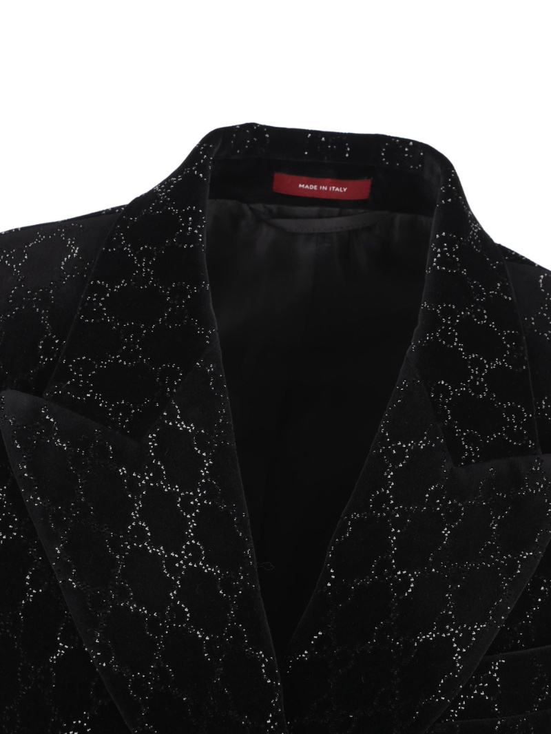 Gucci Double-breasted Velvet Coat Featuring Embroidery In Black