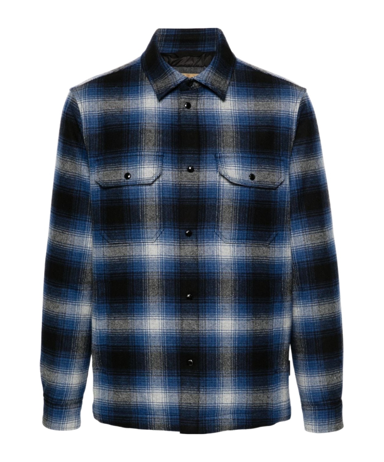Woolrich Checked Italian Wool Blend Alaskan Padded Overshirt In Black