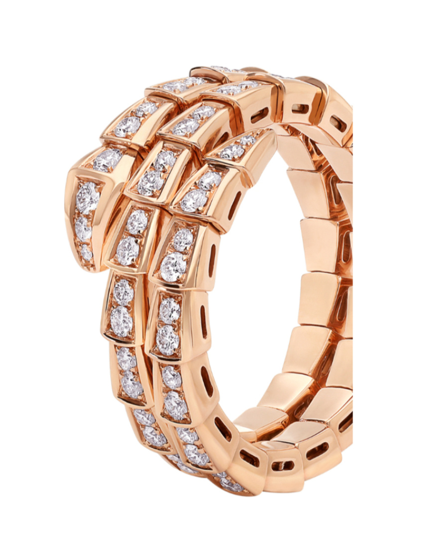 Bvlgari Rose Gold And Diamond Serpenti Viper Ring In Yellow