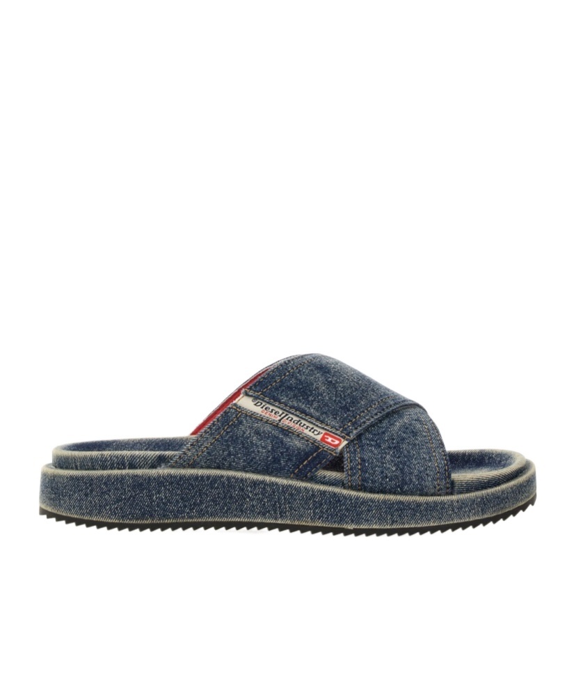 Diesel Sa-slide-denim Slides With Criss-cross Straps In Black