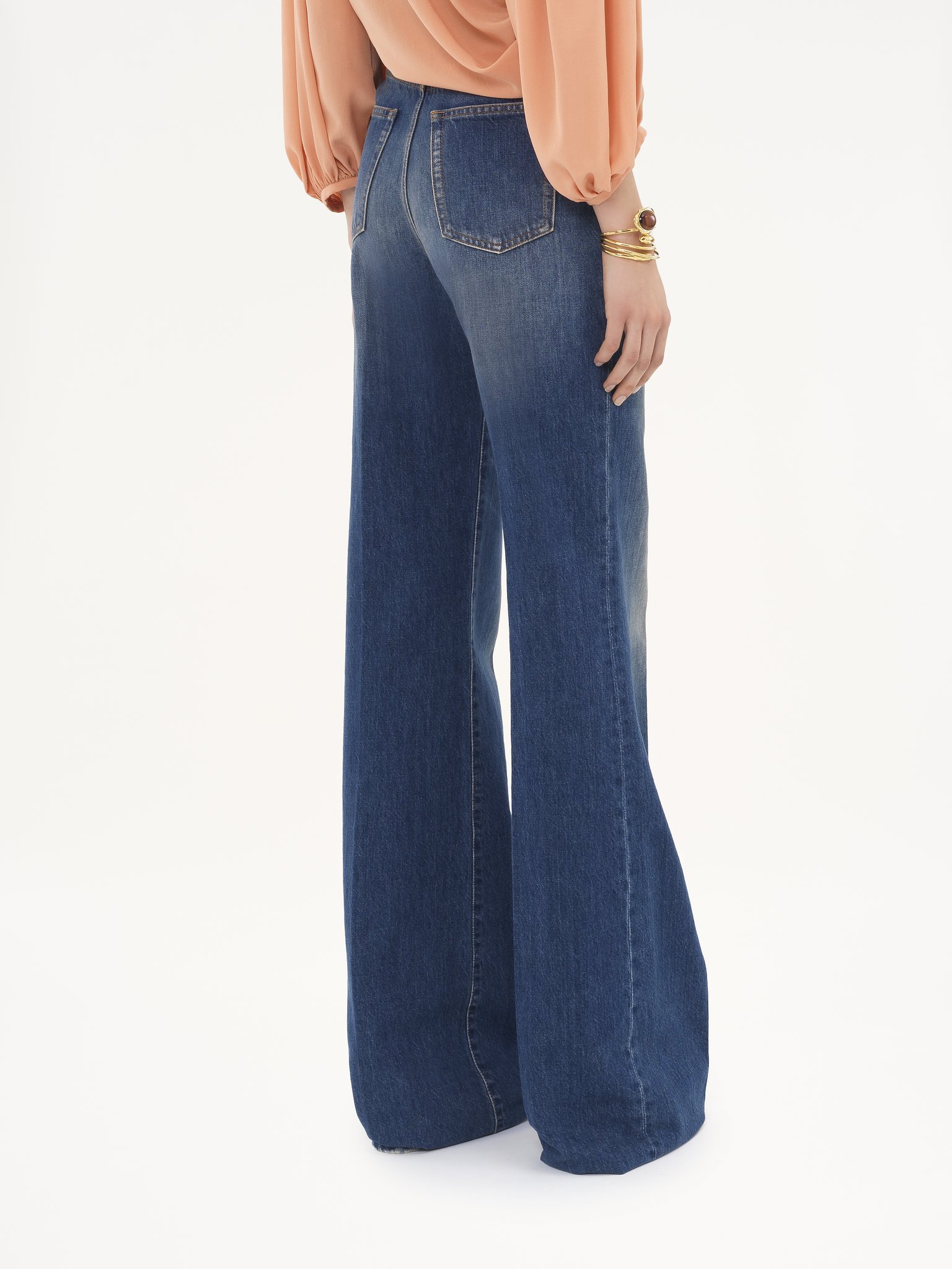 Chloé High-waisted Flared Jeans With Flap Pockets In Classic Navy Blue