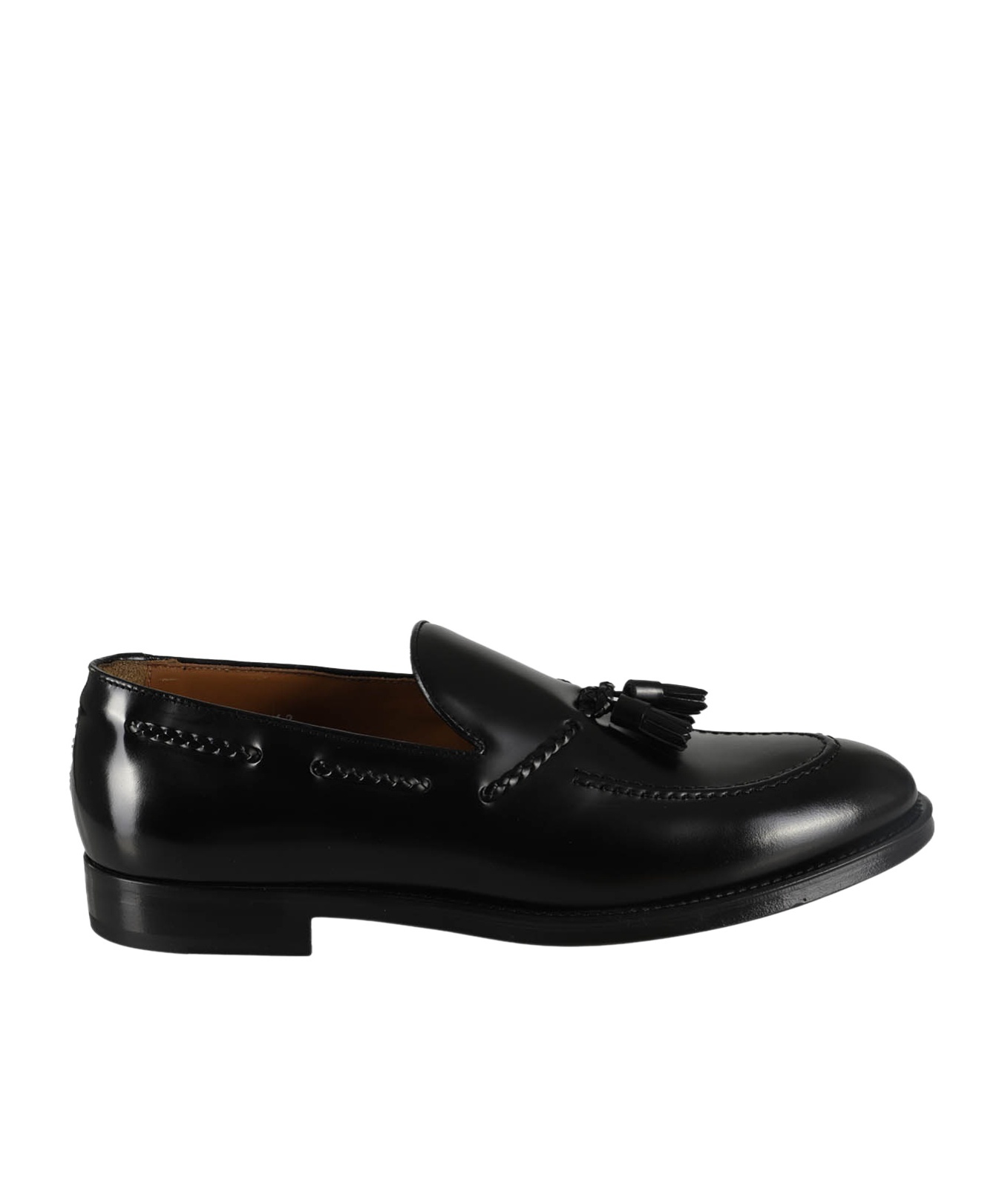 Doucal's Black Slip-on Loafers With Tassel Detail In Smooth Leather Man In Black