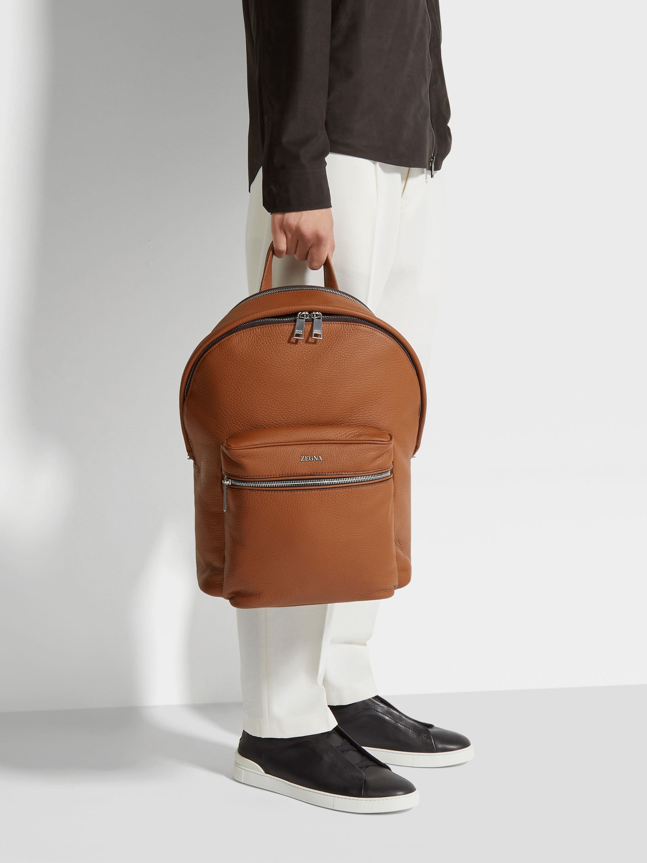 Zegna Foliage Deerskin Hoodie Backpack In Green