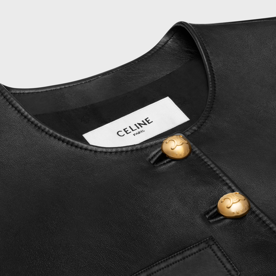 Celine Single-breasted Leather Jacket In Black